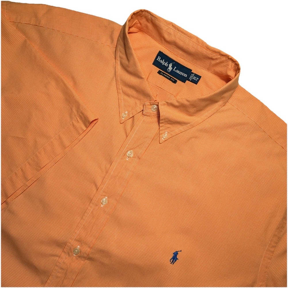 Ralph Lauren 3LT  Soft Orange Plaid Classic Fit  Button Down‎ Preppy Shirt